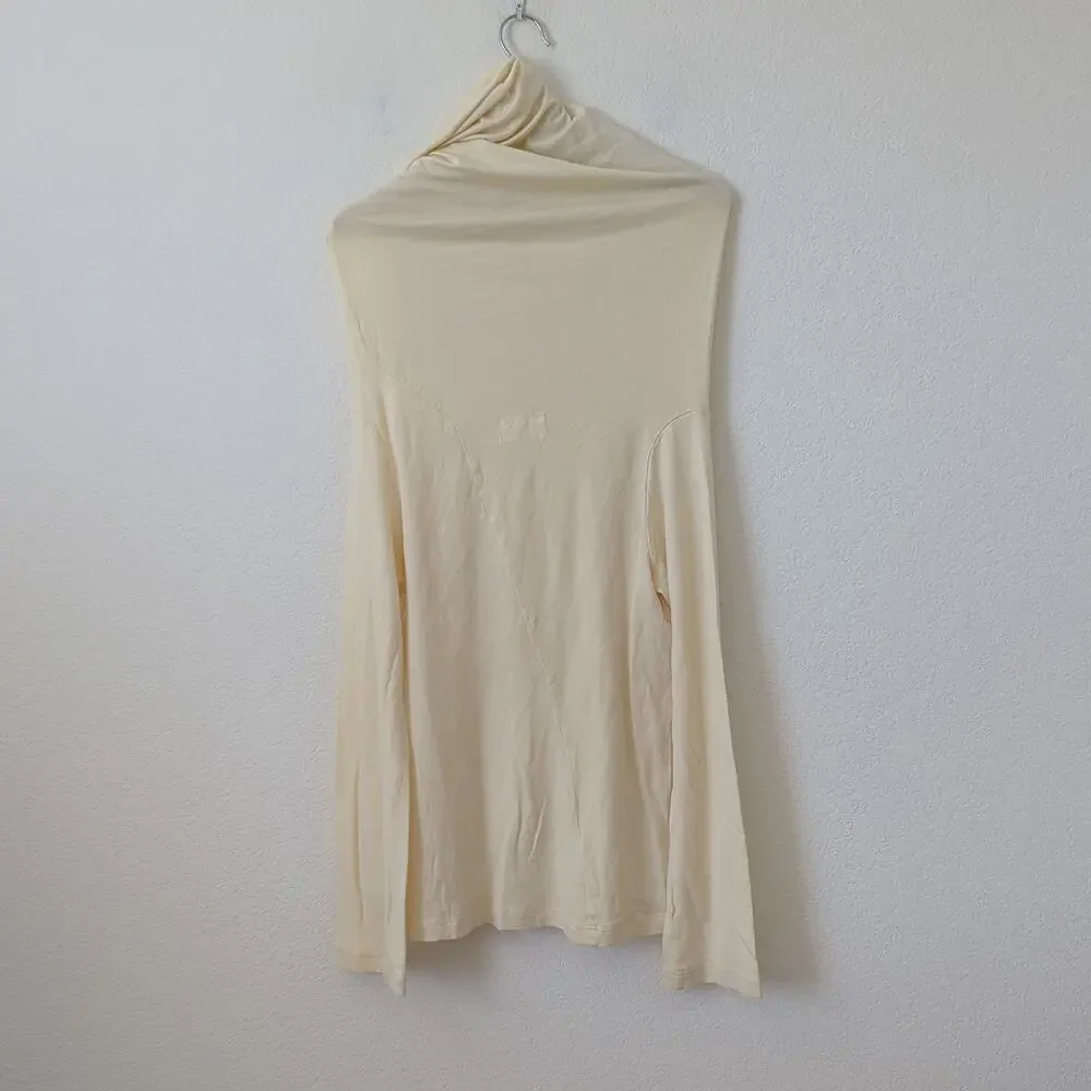 Paris Georgia Womens Top Large 100%‎ Wool Draped Neck Funnel Long Sleeve Cream